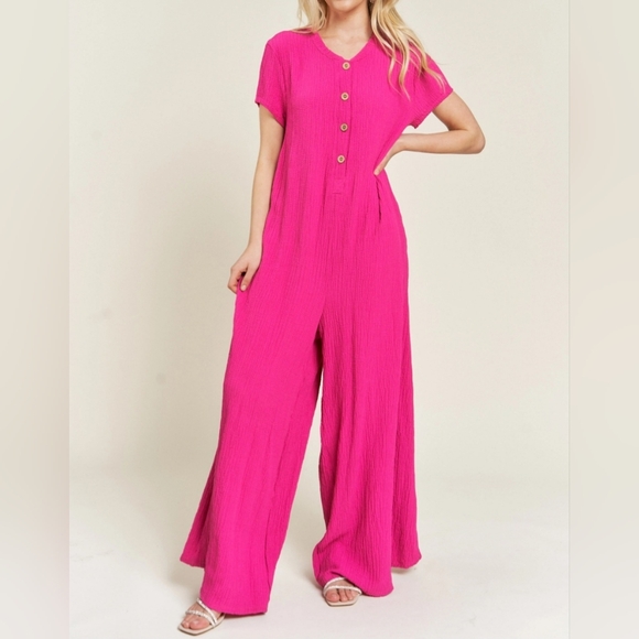 #561 FINAL PRICE 🛑 S TRENDY BOHO Textured Short Sleeve Jumpsuit  - Picture 3 of 8